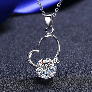 2 Carat Moissanite Heart 925 Sterling Silver Necklace (Love)